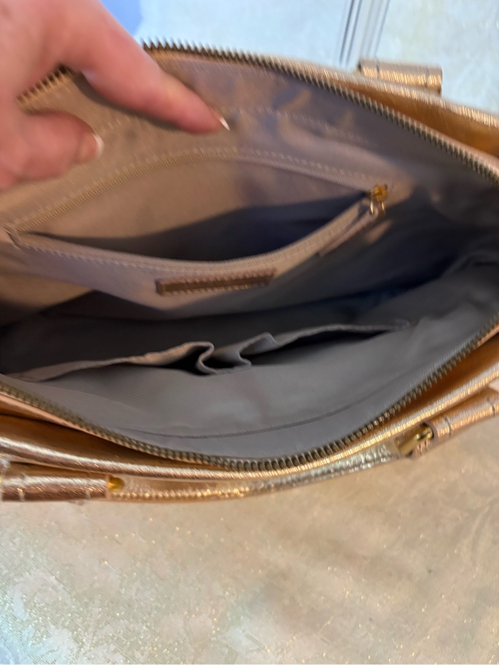 American Leather Co. Metallic Gold Leather Satchel with Shoulder Strap - Picture 11 of 16